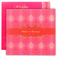Pink gold Hindu wedding cards, Indian wedding cards cheap